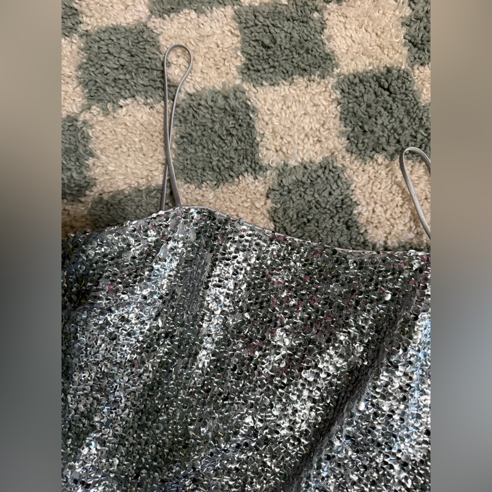 ANTONIO MELANI NWT NEW Silver Reese Sequin Maxi Gown Dress Event Formal Size 6 - Picture 8 of 11